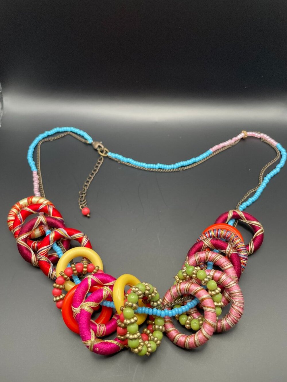 Multicolor Bohemian Beaded Statement Round Pendant Necklace